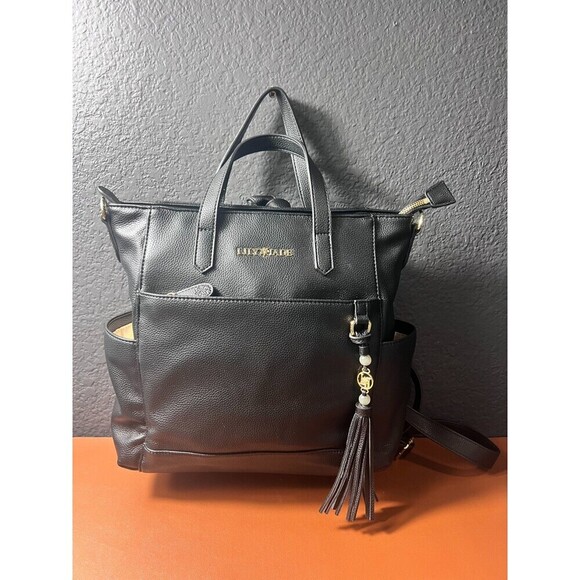 Lily Jade Brittany Convertible Tote Diaper Bag Black Vegan Leather Tassel Travel - Picture 3 of 16